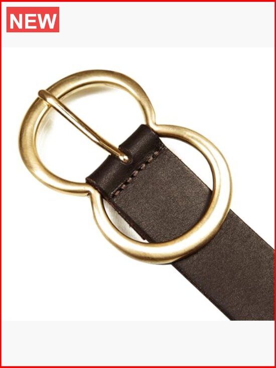 Genuine Leather Belt with Double Ring Buckle, 1.5\